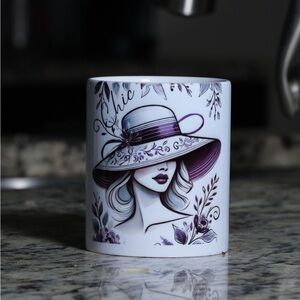 Custom Made Chic Lady with Floral Hat Ceramic Mug (11 oz)